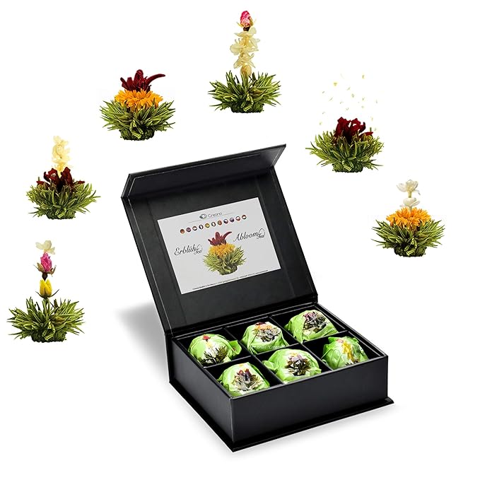 Creano Tea Flowers Mix 6pcs Set Blooming Tea Green Tea in Elegant Magnetic Box with Silver Embossing - Bloomnest