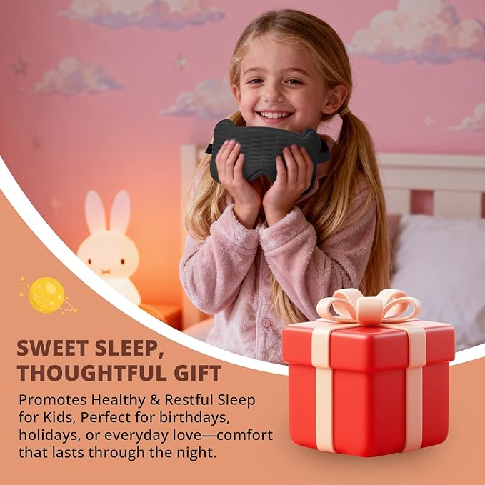 Kids Sleep Mask, 3D Sleeping Eye Mask for Kids with Adjustable Elastic Strap, Bear Shape Eye Cover with Memory Foam, Soft & Light-Blocking, Gift for Boys Girls Teens Age 5–15 (Black) - Bloomnest