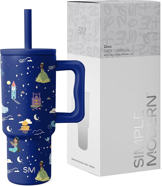 Simple Modern Disney Kids 24 oz Tumbler with Handle and Silicone Straw Lid | Spill Proof and Leak Resistant | Stainless Steel Bottle | Gift for Kids Boys Girls | Trek Collection | Princess Dreams - Bloomnest