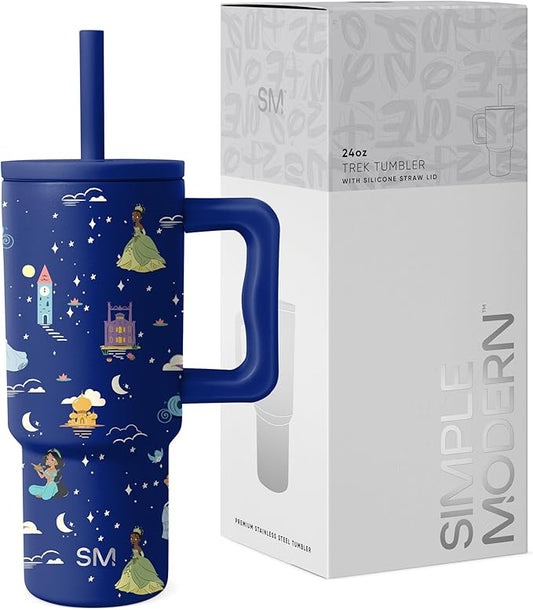 Simple Modern Disney Kids 24 oz Tumbler with Handle and Silicone Straw Lid | Spill Proof and Leak Resistant | Stainless Steel Bottle | Gift for Kids Boys Girls | Trek Collection | Princess Dreams - Bloomnest