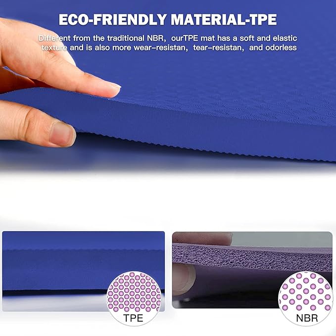 Hatha Yoga 4/5 inch TPE Yoga Mat Fitness & Exercise Mats Large Size 72"L x 32"W Non-Slip Anti-Tear For Women Men - Bloomnest