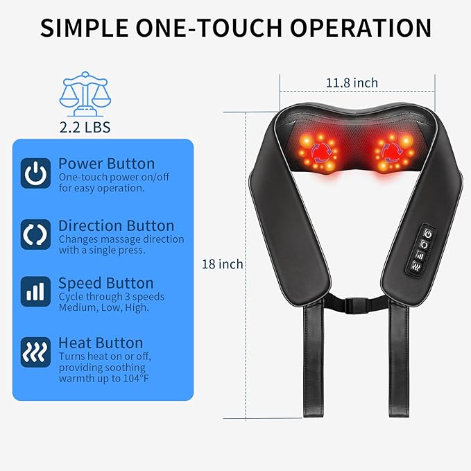 TISSCARE Shiatsu Neck Massager with Heat for Pain Relief, Deep Tissue 3D Kneading Electric Massager for Back, Shoulder, Leg, Plug-in for Home, Office, Car, Ideal Gift for Women, Men - Bloomnest