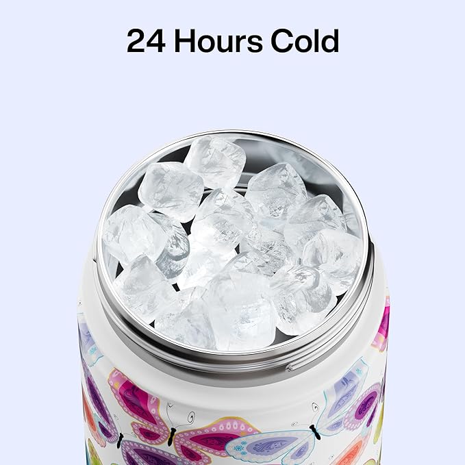 ENCOOL Insulated Water Bottle with Straw Stainless Steel Water Bottle, Leak-Proof, BPA-Free, Double Wall Vacuum Keeps Cold for 24 Hours for Sports, Travel, School (26 oz, Rainbow Butterfly) ENCOOL