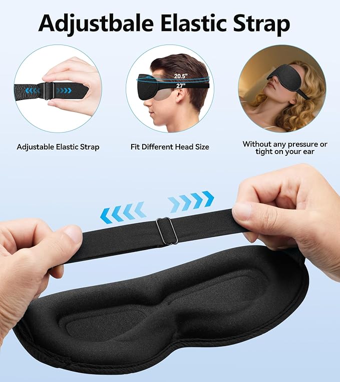 3D Contoured Sleep Mask, Light Blocking Eye Masks for Sleep, Breathable and Washable Sleeping Mask for Women Men, Adjustable Sleeping Eye Mask for Travel, Nap, Car and Office - Bloomnest