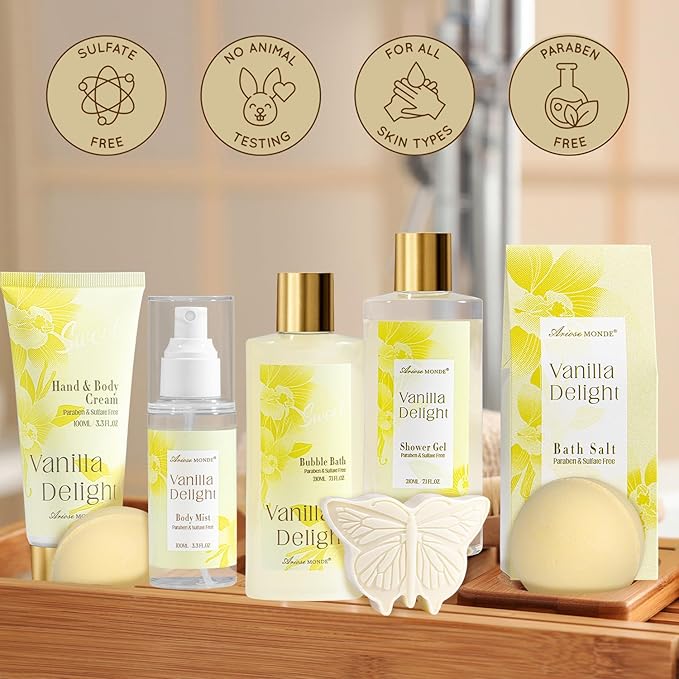 Spa Gifts for Women, 15Pcs Vanilla Rose Women Spa Gift Baskets w/Body Mist, Diffuser, Bath Bomb. Relaxing Bath Sets, Mothers Day Gifts for Mom, Unique Birthday Gift Basket - Bloomnest