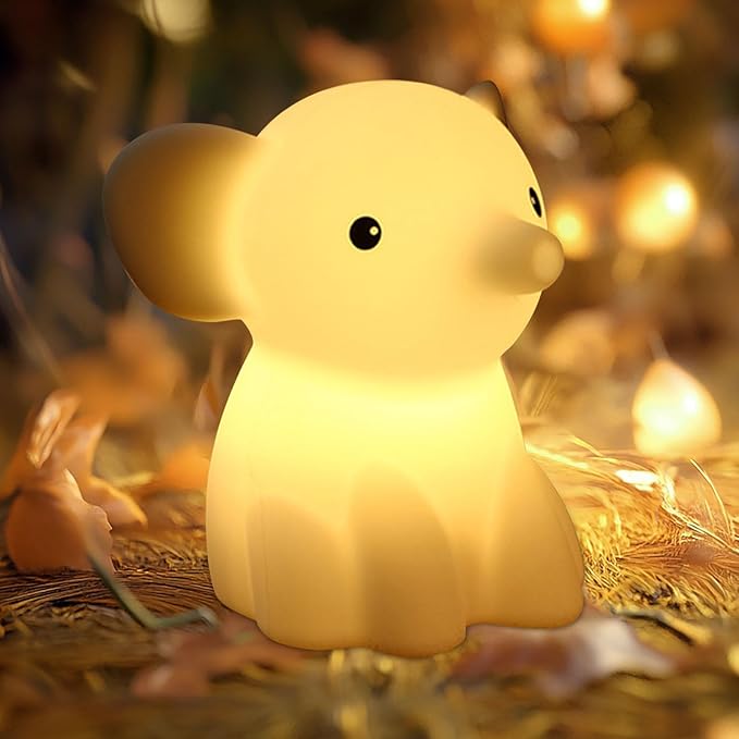 Cute Elephant Night Light for Kids, Adorable Room Decor for Boys Girls Birthday/Christmas Gifts, 5 Color, USB Rechargeable Silicone Night Lamp, Animal Lamp Gift, Safe Nursery Light for Toddlers - Bloomnest