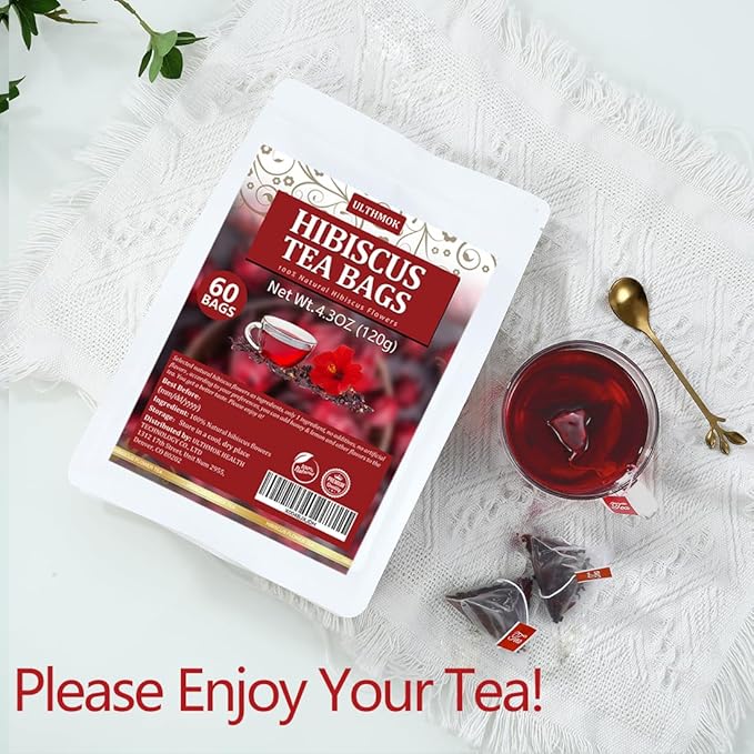 Premium Hibiscus Tea Bags,60 Tea Bags 2g /4.24 Oz,100% Pure Dried Hibiscus Flower,Natural & No Additives,Caffeine Free. - Bloomnest