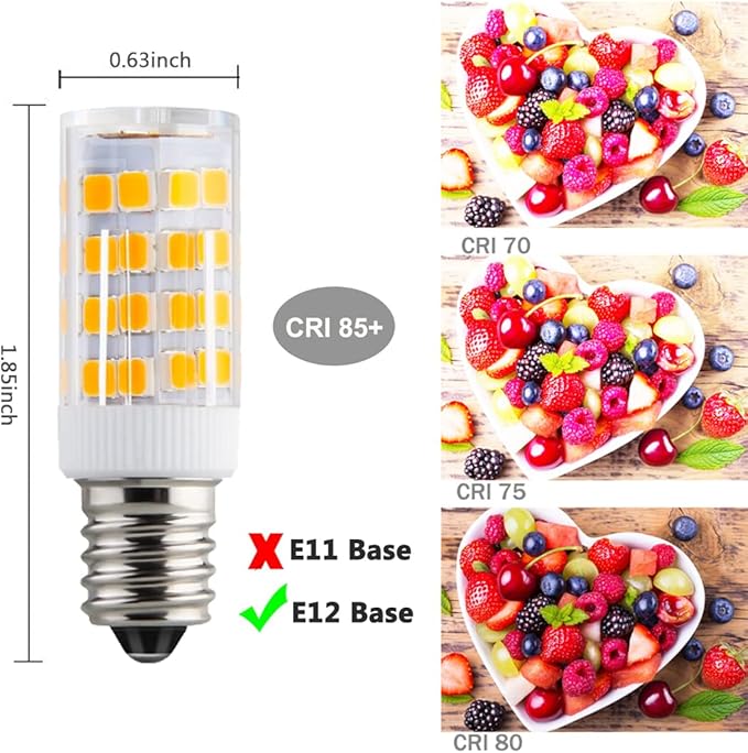 KAKEMONO E12 LED Candelabra Light Bulbs 4W, 40W Halogen Equivalent, Warm White 2700K C7 T4 120V for Ceiling Fan, Chandelier, Pendant Lighting, Salt Lamp - Non-dimmable, 2 Pack - Bloomnest