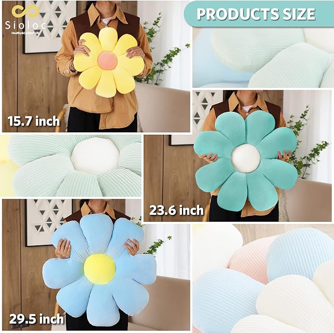 Sioloc Flower Pillow, Shaped Throw Pillow Butt Cushion Floor Seating Cushion, Cute Room Decor & Plush Pillow for Bedroom Sofa Chair (Turquoise, 15.7" )