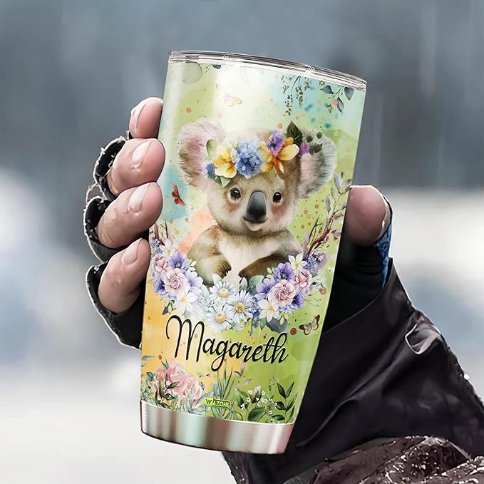 WAZONE Personalized Tumbler Just A Girl Who Loves Koalas Insulated Cup With Lid 20oz 30oz Stainless Steel Koala Bear Travel Coffee Mugs Flower Cute Animal Enthusiast Present For Girls Women - Bloomnest