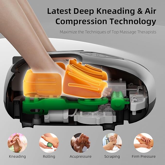Shiatsu Foot Massager with Heat,Vibration,Air Compression and Deep Kneading for Plantar Fasciitis, Neuropathy,Improve Foot Wellness,Gifts for Women & Men（Silver） - Bloomnest