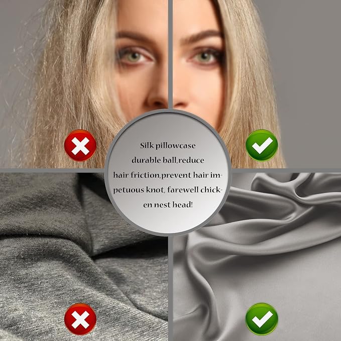 Silk Pillow Cases 2 Pack,Soft Breathable and Sliky Queen Size Pillow Cases Set of 2,Natural Mulberry Silk Pillowcase Set of 2 for Hair and Skin with Hidden Zipper (Gray,20"X 30",2pcs) - Bloomnest