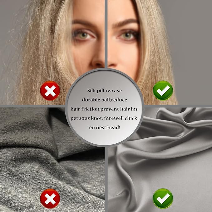 Silk Pillow Cases 2 Pack,Soft Breathable and Sliky Standard Size Pillow Cases Set of 2,Natural Mulberry Silk Pillowcase Set of 2 for Hair and Skin with Hidden Zipper (Gray,20"X 26",2pcs) - Bloomnest