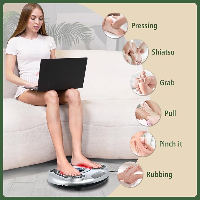 EMS Foot Massager for Neuropathy, TENS Electronic Muscle Circulation Stimulator with 4 Electrode Pads,Relieves Swelling, Fatigue, Plantar Fasciitis Silver - Bloomnest