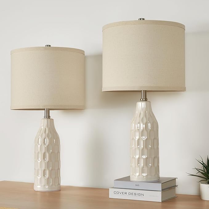 Luvkczc 24.8" Ceramic Table Lamps Set of 2 with 3 Color Temperature & Bulbs Included - Bedside Lamps for Nightstand, Living Room, Bedroom, Home Office Decor - Bloomnest