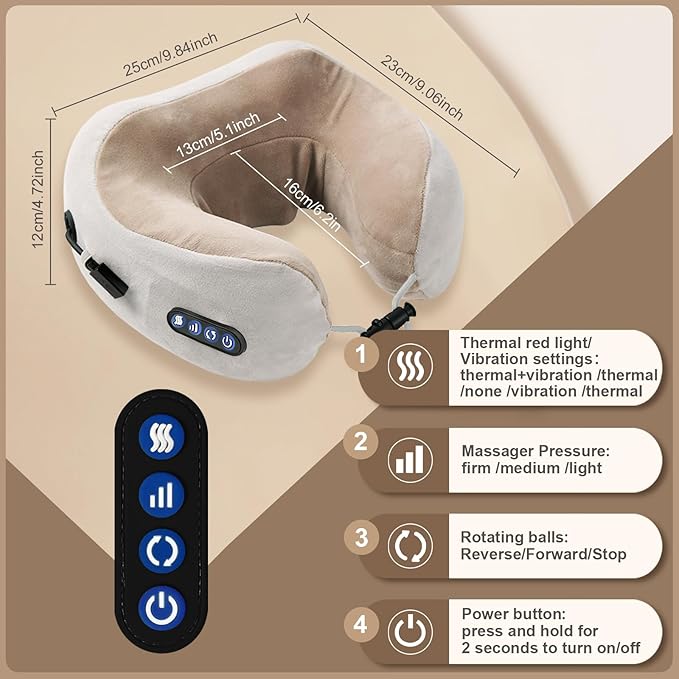 Electric Neck Massager,Portable Heated Kneading Massage Cushion Pillow,Rechargeable Shoulder Neck U-Shaped Massage Shiatsu,for Pain Relief at Home,Car,Office,Travel - Bloomnest