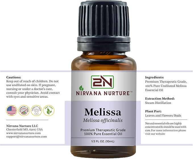 Melissa Essential Oil, 100% Pure Undiluted, Aromatherapy Oil for Diffuser, Hair & Skin Care NirvanaNurture