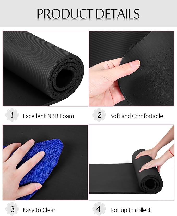 Woanger 2 Pack Yoga Mats (72x24) 3/8 Inch Thick Exercise Yoga Mat for Home Workout with Strap Non Slip Pilates Gym Supplies for Women Men - Bloomnest