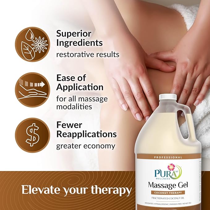 Coconut Therapy Massage Gel, Pura Wellness Massage Gel, Professional Deep Tissue Therapy, Coconut, Unscented, Recovery, 128oz - Bloomnest