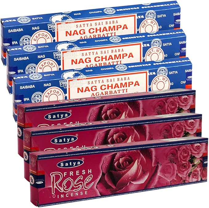 Nag Champa Rose Incense Sticks & Holder Bundle Variety Pack from House of Satya Incense Sticks and Trumiri TRUMIRI