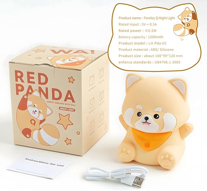 Red Panda Night Light with Squishy Soft Silicone, RGB Flashing Color, Dimmable Rechargeable Portable Touch Red Panda Gifts Decor for Girls Boys - Bloomnest