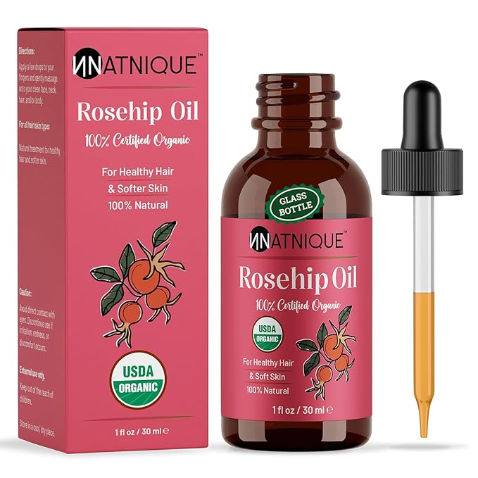 Natnique Organic Rosehip Seed Oil, 1 oz – USDA Certified Cold-Pressed Moisturizer for Face, Skin & Hair – Natural Hydrating Serum for Wrinkles & Fine Lines – Ideal for Gua Sha Massage & Radiant Glow - Bloomnest