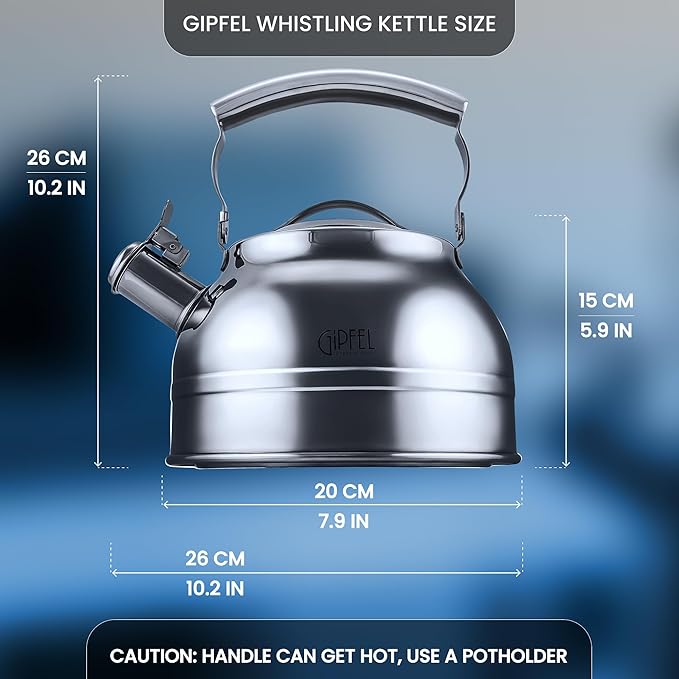 GIPFEL INTERNATIONAL Whistling Tea Kettle Stovetop - Food Grade Stainless Steel Teapot for Stove Top with Ergonomic Handle for Gas, Induction, Electric Stovetops 2.3 Quart - Bloomnest