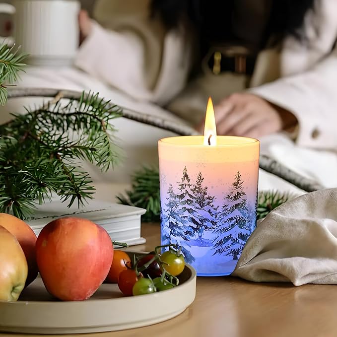 Merry Christmas Candle Jars, LED Xmas Scented Candles Can Change Into Multiple Colors, 7.6oz Soy Wax Fir Holiday Candles for Winter Small Merry Christmas Gifts(Snow Forest) - Bloomnest