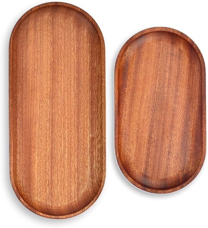 6 Pack Solid Wood Serving Platters and Trays of Natural Wood with Edge,Rectangular Avoid Sliding and Spilling Food (Walnut Trays x 6Pack) - Bloomnest
