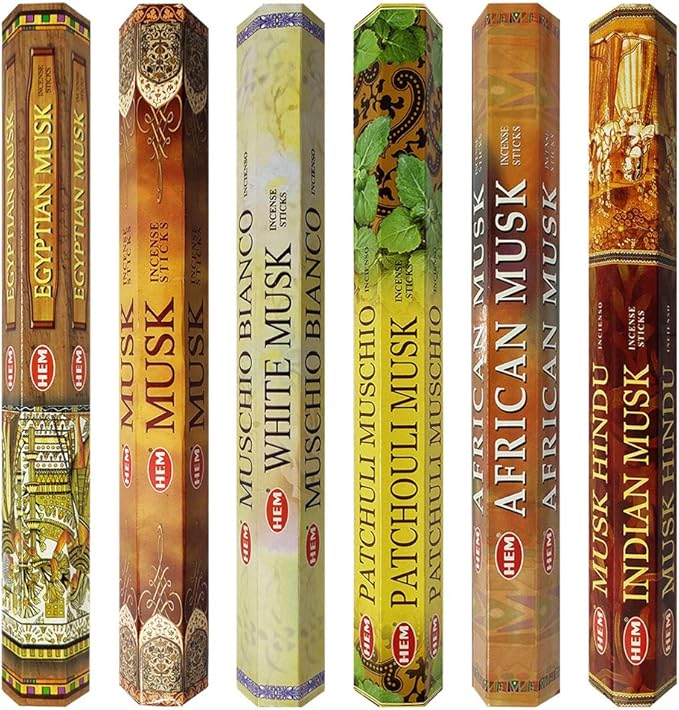 Hem Incense Sticks Variety Pack #17 and Incense Stick Holder Bundle with 6 Musk Fragrances - Bloomnest