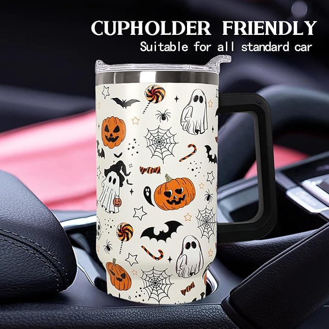 Ceovfoi 40 oz Halloween Pumpkin Tumbler Insulated Stainless Water Bottle Travel Coffee Cup, Water Bottle - Goth Ghost Witch Decor Gift for Women - Bloomnest