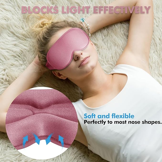 Sleep Eye Mask for Side Sleeper, Lash Extensions 3D Contoured Cup Sleeping Mask for Men Women, Travel Blackout Night Blindfold Eye Shade Cover with Adjustable Strap (Pink-Side Sleeper) - Bloomnest