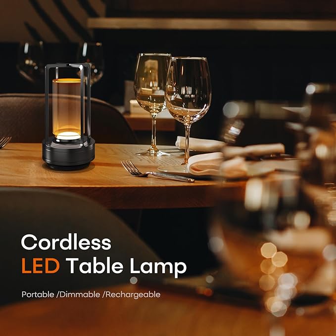 Portable Metal Table Lamp for Indoor/Outdoor ,Rechargeable Cordless LED Lamp, 3-Colour Infinitely Dimming Battery Powered Small Desk Lamp, Restaurant/Bedroom/Bar/Coffee/Camping Light (Grey Set of 2) - Bloomnest