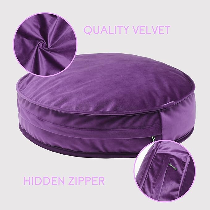 Round Floor Pillow Cover Velvet Throw Seating Pouf Yoga Meditation Cushion Plush Case Reading Room Decor Cover Only (25.6IN, Purple) - Bloomnest