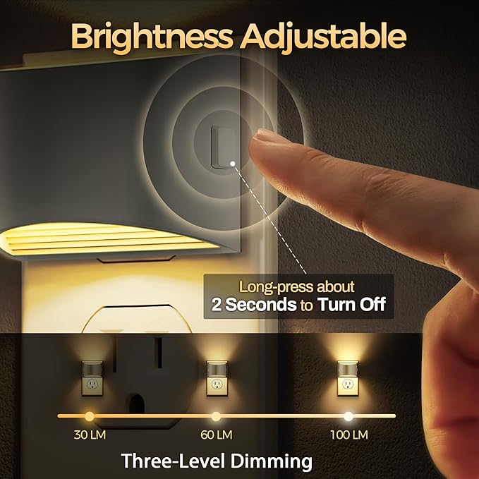 DORESshop LED Night Light[2 Pack], Night Lights Plug into Wall, 3 Level Brightness Adjustable Plug in Night Light, Dusk to Dawn Sensor Nightlights for Adults, Bedroom, Hallway, 3000K, Gray Cover - Bloomnest