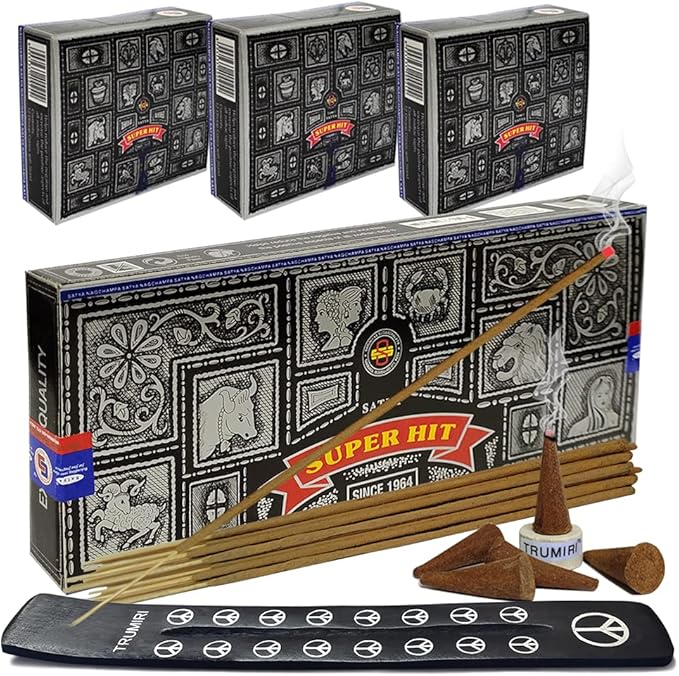 Super Hit Incense Sticks And Cones Variety Pack With Burner Holder Bundle From Satya Incense 100g Trumiri For Smudging And Aroma