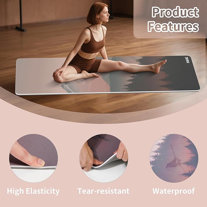 HAHE Yoga Mat Thick (8MM,1/3"), Eco-Friendly POE Non Slip Yoga Mat, High Rebound & Shock Absorption, Anti-Tear & Sweat-Resistant for Yoga, Fitness, Home, Workouts, Large Pilates Mats 72"x24" with Carrying Strap - Bloomnest