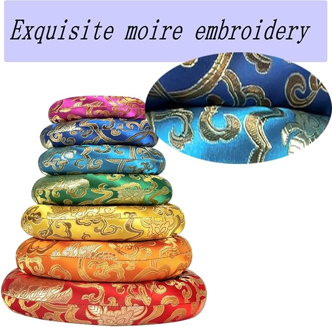 Singing Bowl Cushion Silk Brocade Ring Cushion Pillow 7 Set，Used for Crystal/Tibetan Singing Bowls ，Singing Bowls Cushion,O-Ring Set，Buddhist Sound Bowl Pad (Color : Colored, Size : 8-14) - Bloomnest