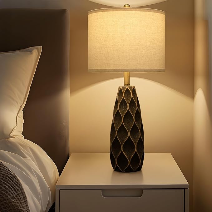 PORTRES 27.5" Ceramic Table Lamps for Bedroom Living Room Lamps Set of 2 Modern Bedside Nightstand Lamp Farmhouse Vintage Rustic Boho Retro Large Table Lamps Light Home Office Desk Deco Gifts, Black - Bloomnest
