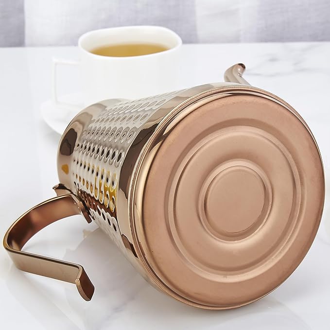 SANQIAHOME 1.8L(60oz) Stainless Steel Hammer Patterned Teapot With Removeable Infuser,Loose leaf cover,Copper - Bloomnest
