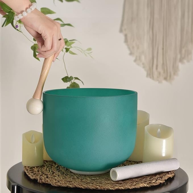 ALIOTH Green 8 inch F Note Crystal Singing Bowl Heart Chakra with Singing Bowl Striker - Bloomnest