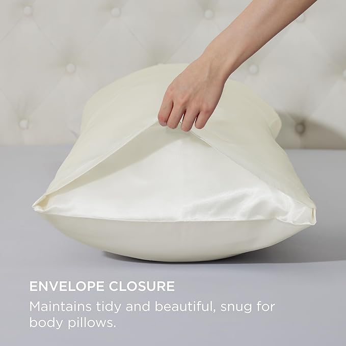 Bedsure Body Pillow Cover 20x54 Inches - Ivory Satin Similar to Silk Pillowcase for Hair and Skin, Cooling and Silky Long Body Pillow Case Cover with Envelope Closure, Gifts for Women Men - Bloomnest