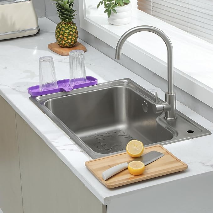 Silicone Bathroom Soap Dishes with Drain Spout-Bathroom and Kitchen Sink Organizer,Sponge Holder,Dish Soap Tray,Perfect for Dispenser,Scrubber,Bottle,Cup on Sink or Counter-Purple 12"×4" - Bloomnest