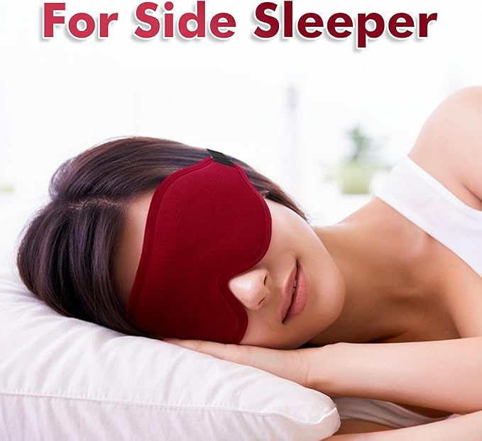 Sleep Eye Mask for Men Women, Lash Extensions 3D Sleeping Mask, Travel Blackout Night Blindfold Eye Shade Cover with Adjustable Strap (Red-3D) - Bloomnest