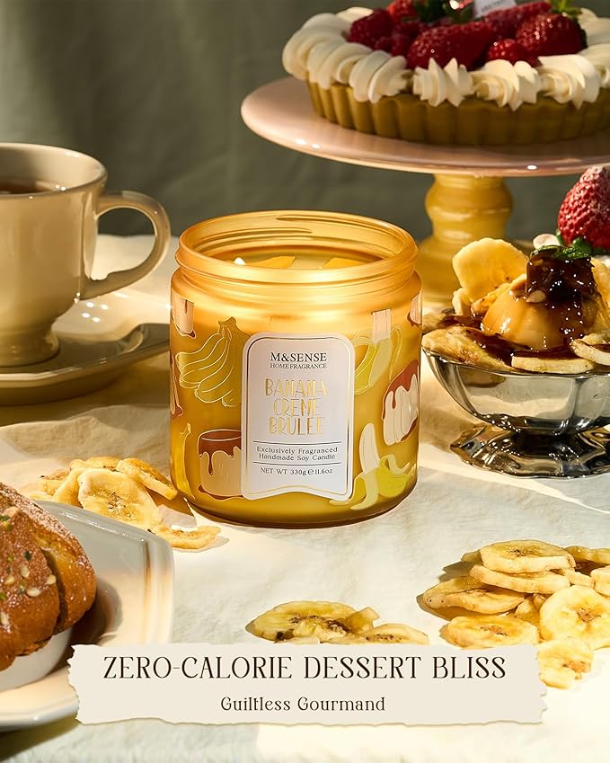 M&SENSE Banana Cream Pudding Scented Candle, 11.6oz Natural Soy Wax, 70 Hours Long Lasting Clean Burn, Holiday Jar Candle for Home Decor, Non-Toxic Relaxing Aromatherapy Gifts for Women - Bloomnest