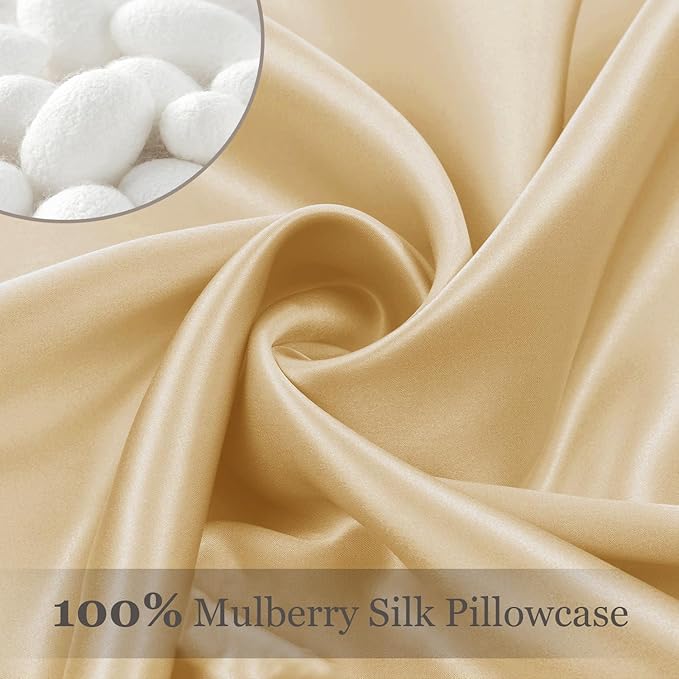 Adubor 100% Silk Pillowcase - Mulberry Silk Pillow Cases, 23 Momme 6A Grade Fibers, Silk Pillow Case for Hair and Skin Health, with Hidden Zipper (Standard 20''×26'', Gold, 1PC) - Bloomnest