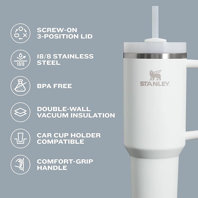 STANLEY Quencher H2.0 Tumbler with Handle and Straw 40 oz | Flowstate 3-Position Lid | Cup Holder Compatible for Travel | Insulated Stainless Steel Cup | BPA-Free | Black 2.0 - Bloomnest
