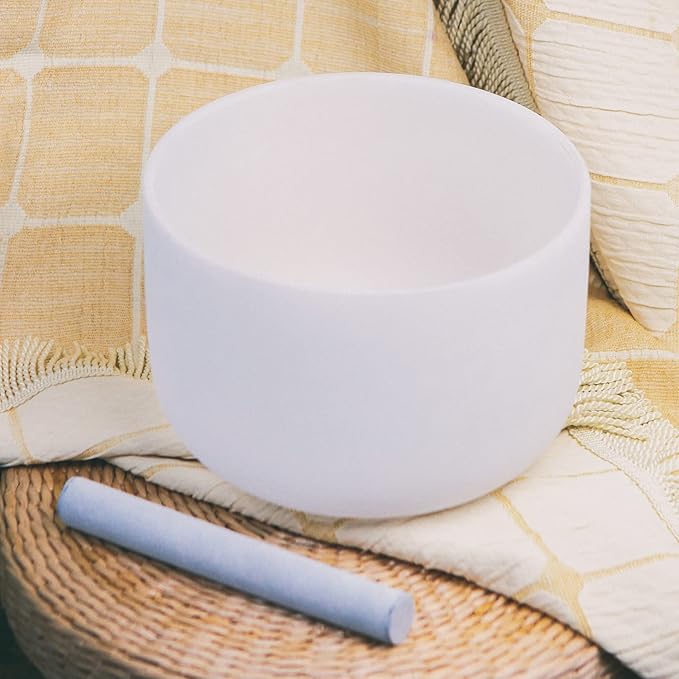Hye-eun 12 Inch 432hz G Note Frosted Crystal Singing Bowl Chakra Sound Bowl With Heavy Duty Purple Carrying Case and Suede Stick Included for Yoga Sound Healing - Bloomnest