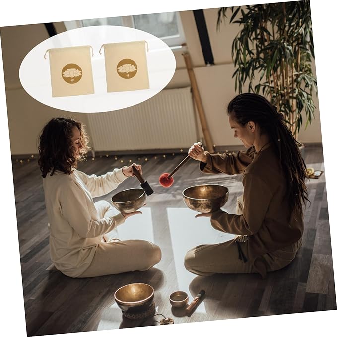 2pcs Tibetan Singing Bowl Pouch Sound Bowl Bag Drawstring for Meditation Zen Style Storage Bag for Sining - Bloomnest