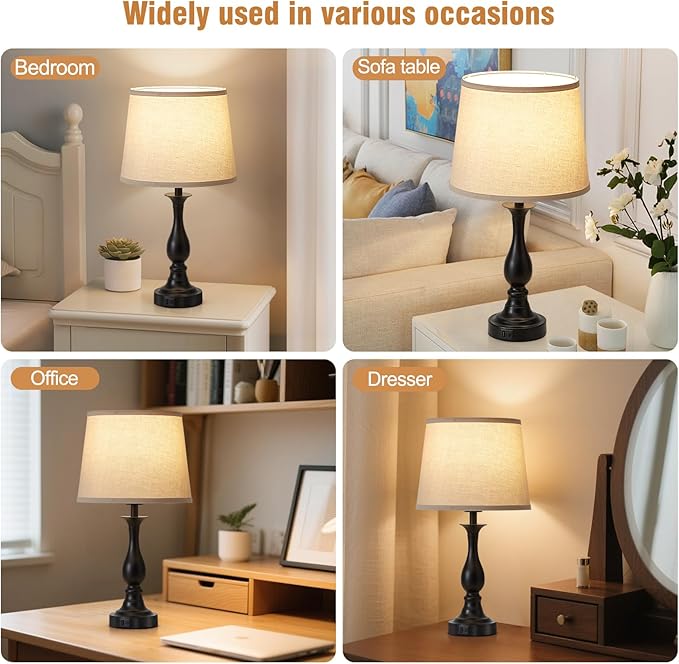 Bedside Table Lamp Touch Control Bedroom Lamps with USB A and C Charging Port 3 Way Dimmable Touch Lamps for Nightstand Living Room Bedroom Dorm Home Office Reading, Set of 2 - Bloomnest